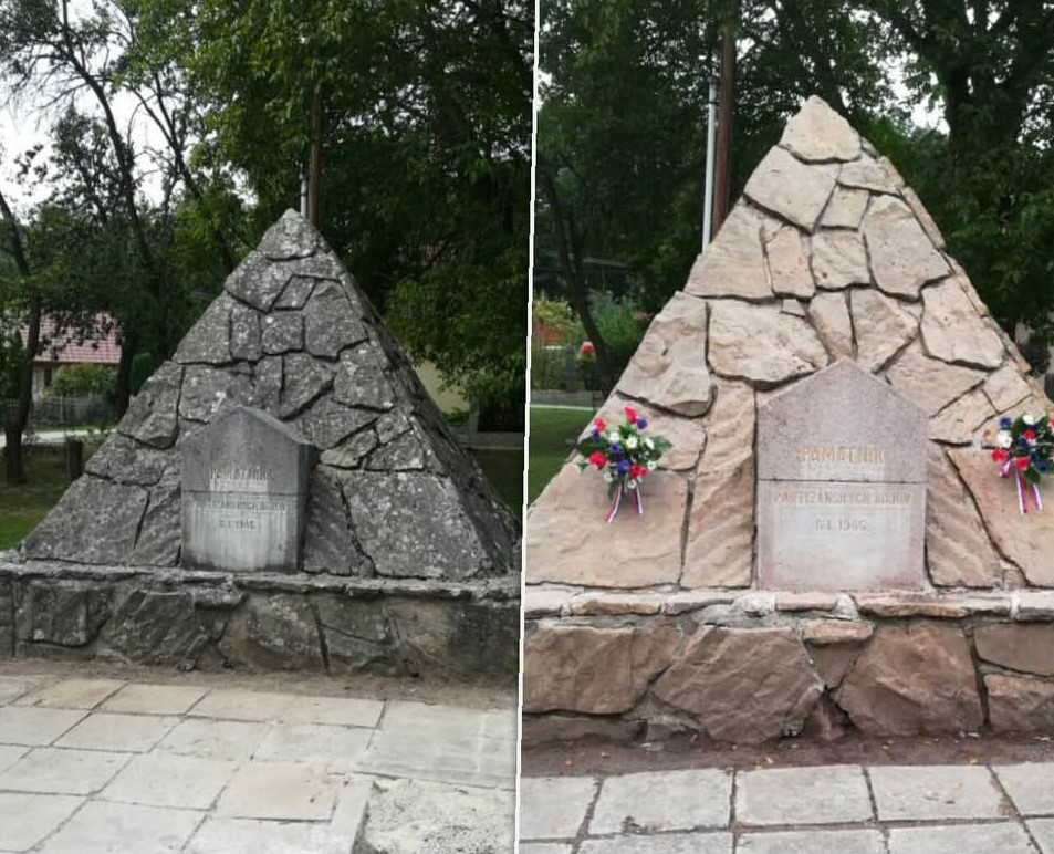 pamätník partizánskych bojov v Hurbanovej Doline pred a po očistení